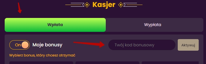 Bizzo Casino - wprowadzanie kodu promocyjnego na koncie